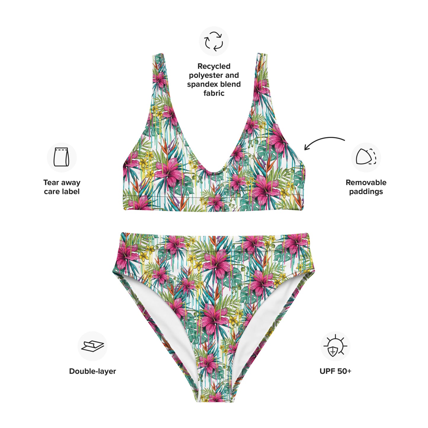 Be-Jo Recycelter High Waist Bikini Blumen bunt