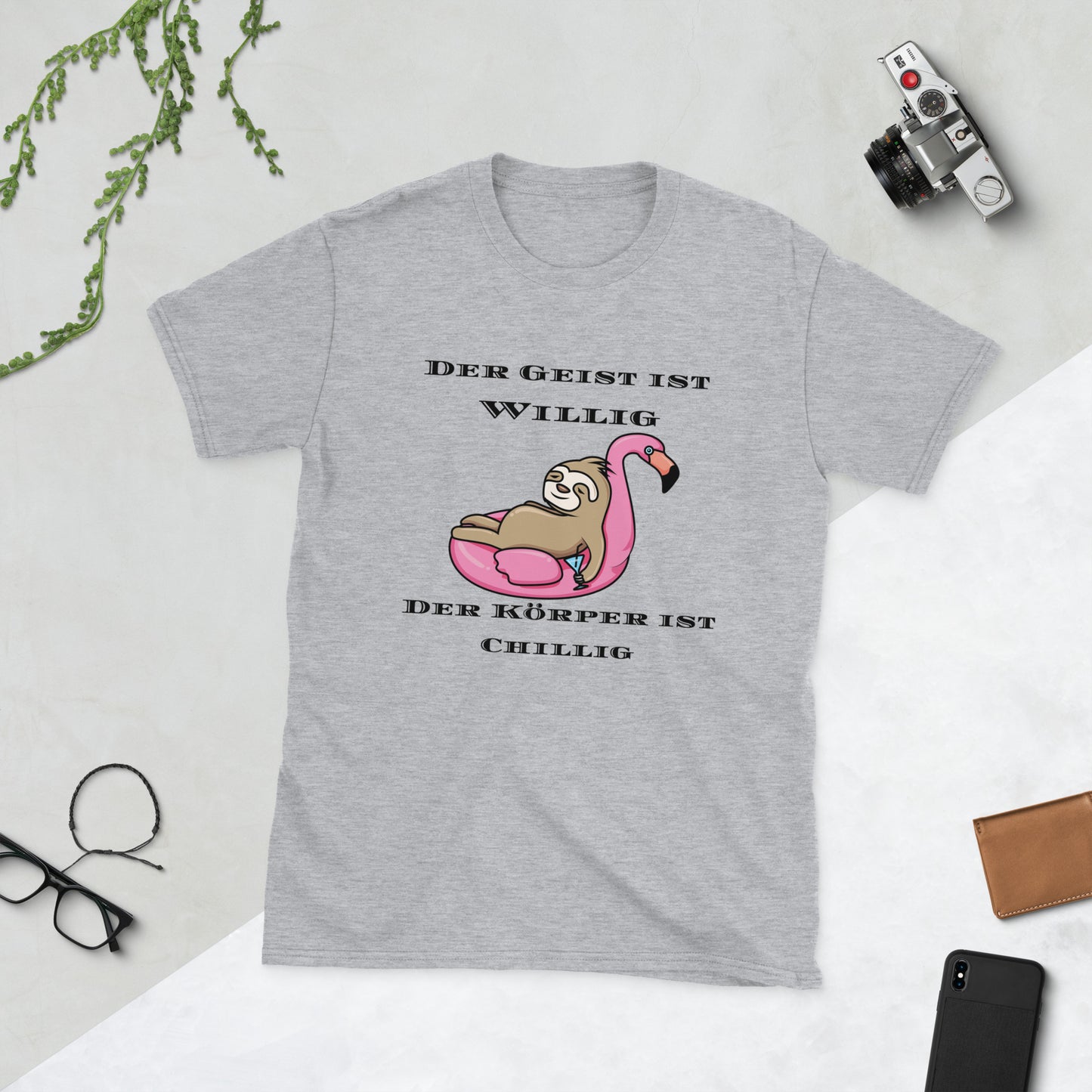 Kurzärmeliges Unisex-T-Shirt Faultier rosa