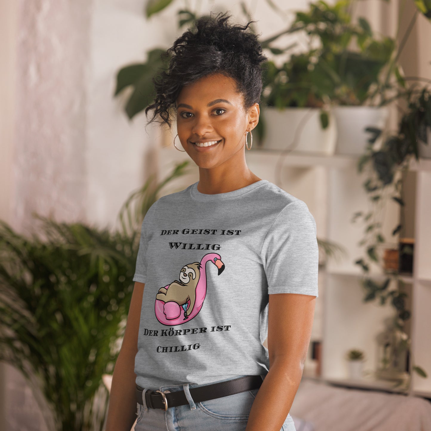 Kurzärmeliges Unisex-T-Shirt Faultier rosa