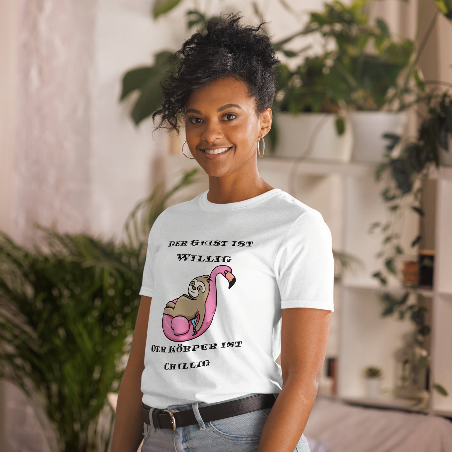 Kurzärmeliges Unisex-T-Shirt Faultier rosa